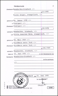 Beispiel für ein Standesamtmatrikel